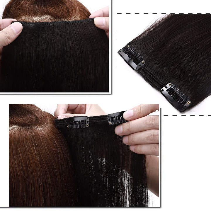 SEGO Clip in Extensions Echthaar Haarverlängerung Haarteil Doppelt 8 Tressen hitzebeständig glatt Na