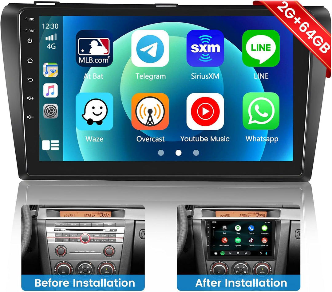 Hikity Carplay für Mazda 3 2006-2012 Android Autoradio, 2GB+64GB, Android Auto Autoradio Bluetooth m