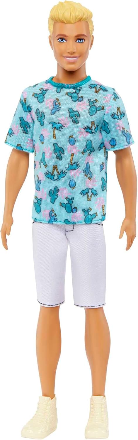 Barbie Ken Fashionistas Puppe - T-Shirt mit Kaktus- und Palmenaufdruck, weisse Shorts und hohe Turns