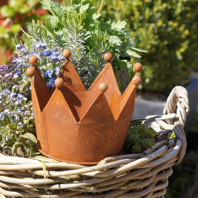 UNUS Krone Rost, Gartendeko Rostoptik, Edelrostrost Deko für Garten, Terrasse Balkon Blumentopf (3er