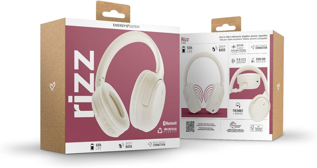Energy Sistem Rizz Bluetooth-Kopfhörer, faltbar, mit 50 Stunden Akku, Schnellladung, faltbares Desig