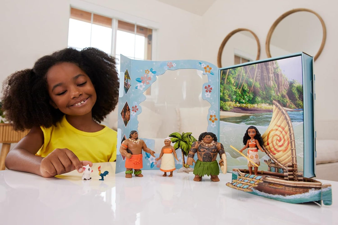 Mattel Disney Princess Toys, Vaiana Story Pack mit 6 Hauptcharakteren, kleine Puppen, Figuren und Zu