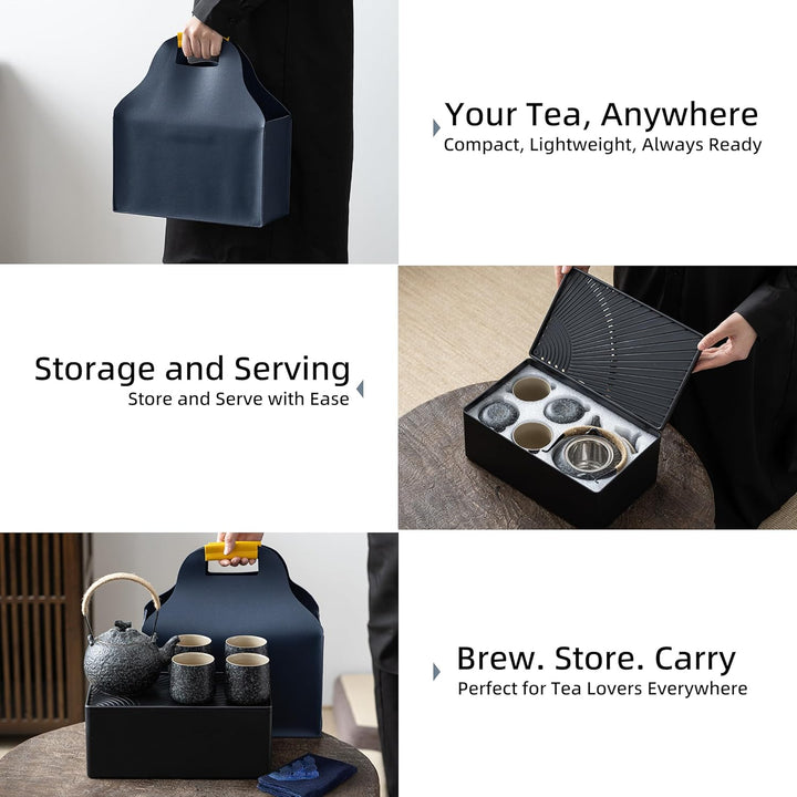 TEANAGOO Teekanne Portable Japanese Tea Set, Charcoal Grey Travel Porcelain Tea Set, 1 Teekanne (700