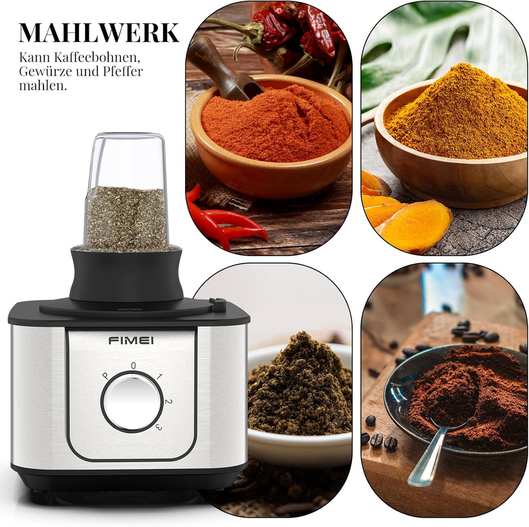 FIMEI Küchenmaschine 1100W, 11-in-1 Küchenmaschine, 3 Geschwindigkeitsstufen &amp; Pulsfunktion, 3,2L Ze