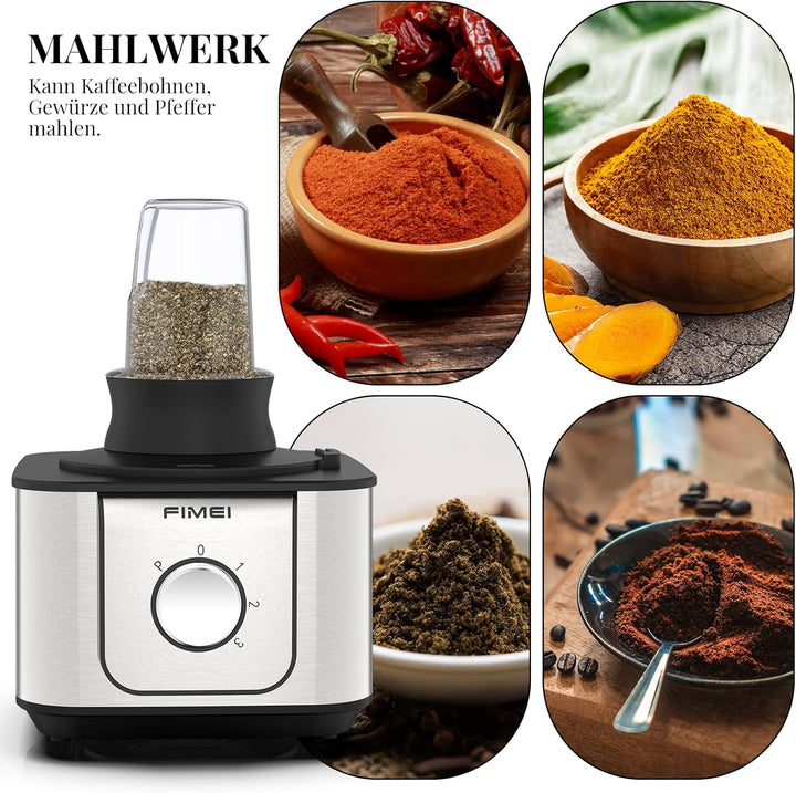 FIMEI Küchenmaschine 1100W, 11-in-1 Küchenmaschine, 3 Geschwindigkeitsstufen &amp; Pulsfunktion, 3,2L Ze