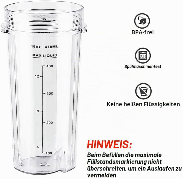 470ml Cup Becher Ersatzteile für Ninja 700W Slim Mixer Smoothie Maker QB3001UKS/ QB3001EUS/ QB3000/