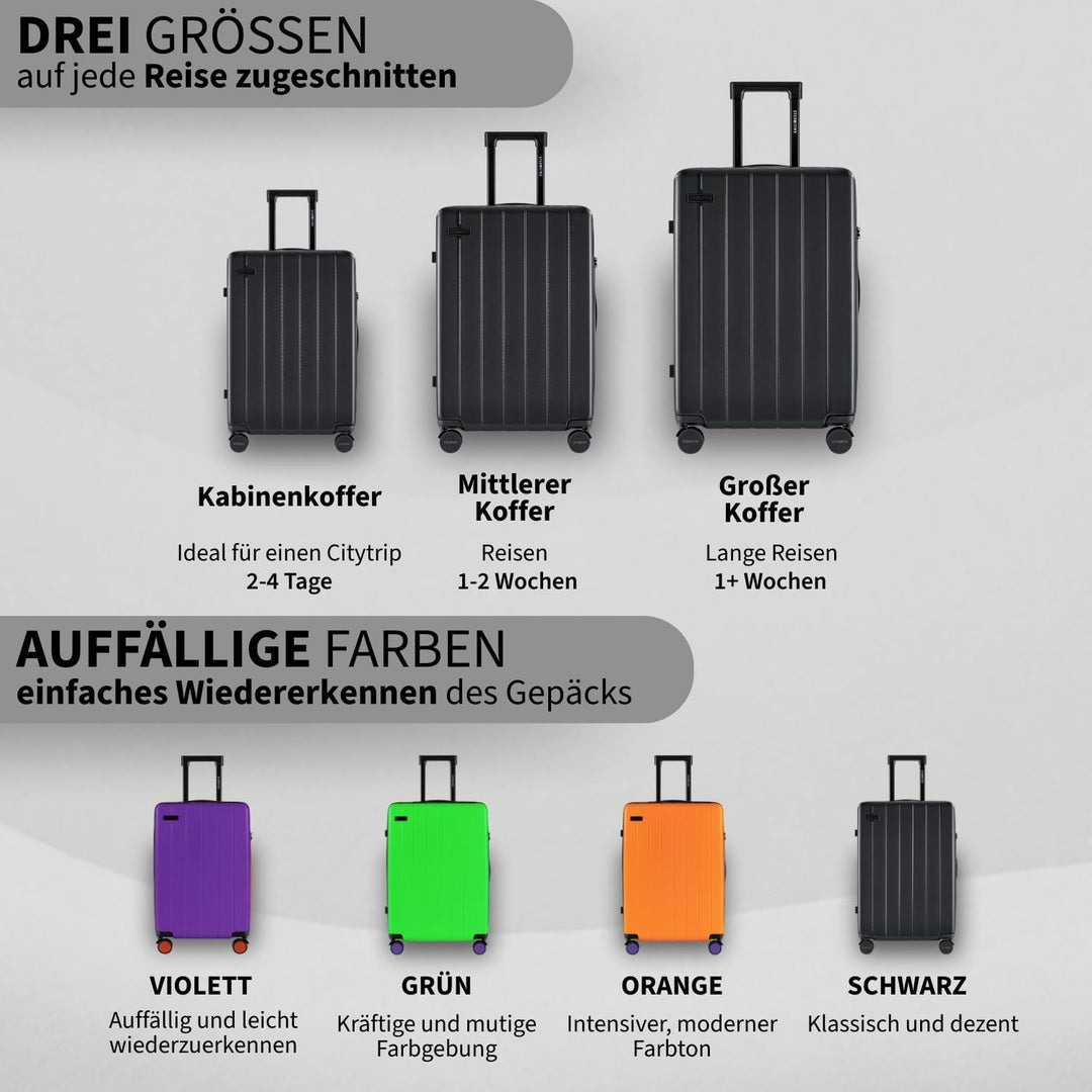 ETERNITIVE - Koffer Reisekoffer Hartschale aus ABS |Reisetrolley Leicht mit 4 Zwillingsrollen 360° |