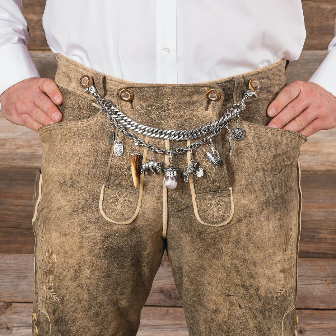 Alpenflüstern Trachten-Charivari Josef - Hochwertiger Herren-Trachtenschmuck mit Trophäen-Anhängern