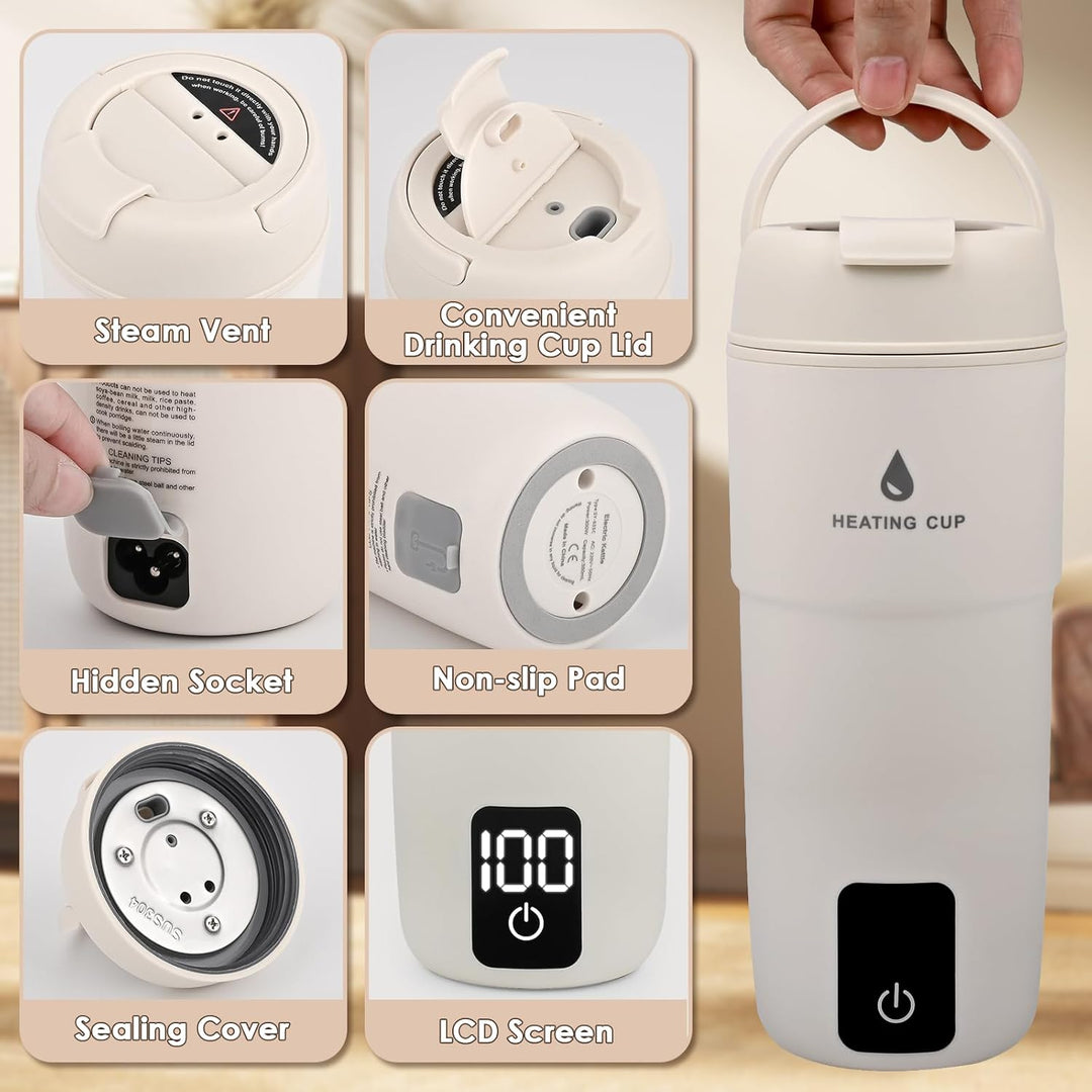 GuKKK Reisewasserkocher Klein Elektrische, 350ML Tragbarer Wasserkocher Mini Wassertasse Edelstahl 3