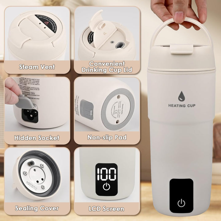 GuKKK Reisewasserkocher Klein Elektrische, 350ML Tragbarer Wasserkocher Mini Wassertasse Edelstahl 3