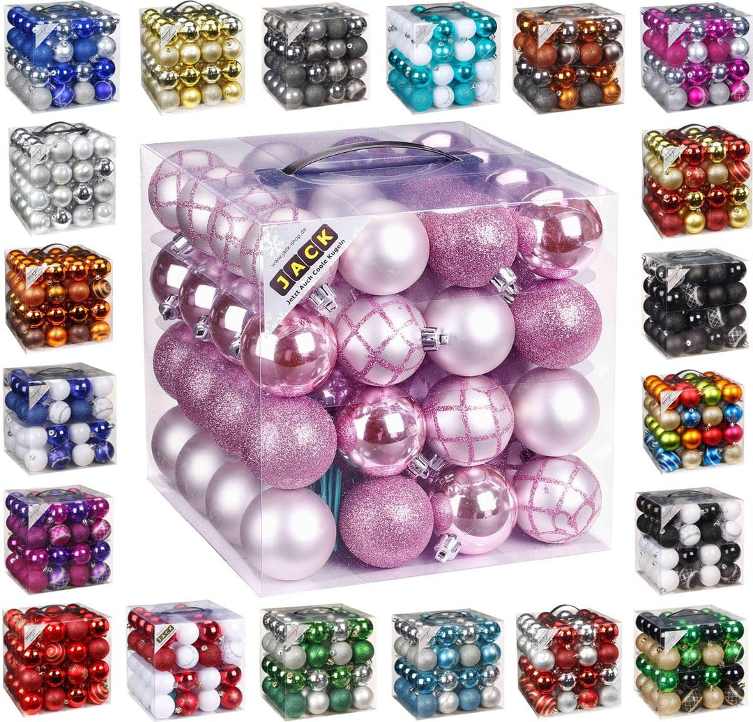64x Kunststoff Christbaumkugeln Ø 6cm Kugel Box Glanz Glitzer Matt Dekor Inge inkl. Aufhänger, Farbe