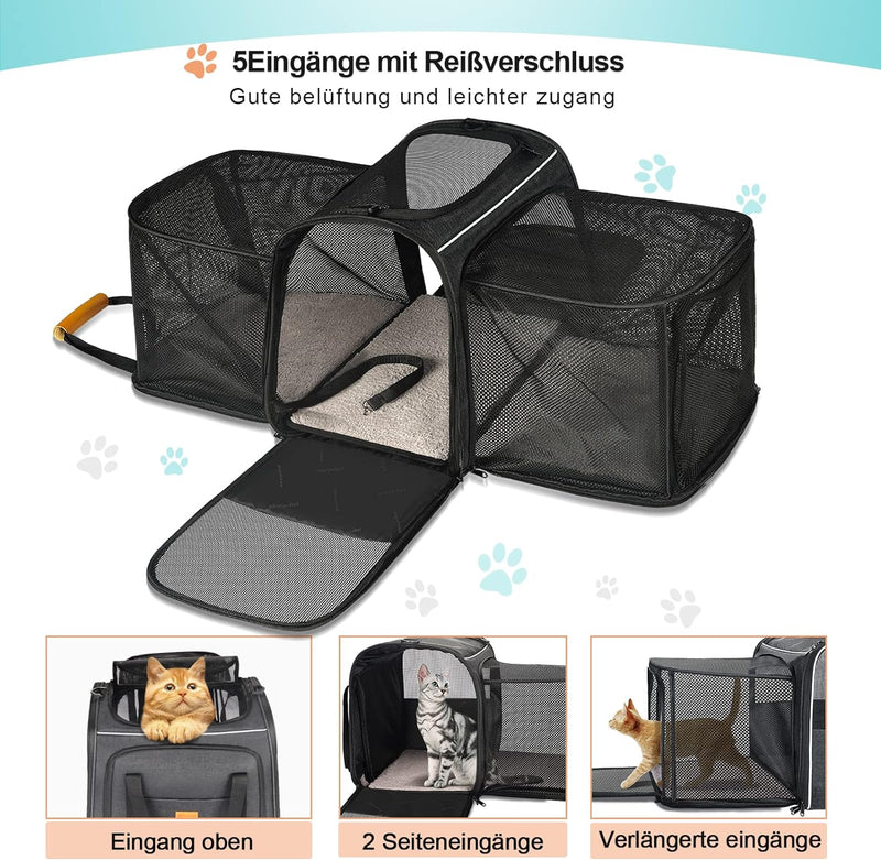 Katzentransportbox Transportbox Katze Gross, Morpilot 45x33x36cm Erweiterbar Katzenbox für 2 Katzen