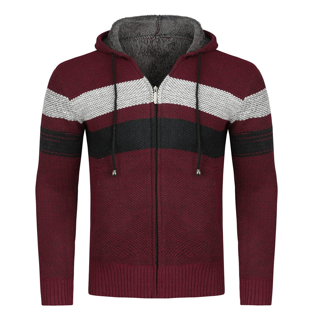YOUTHUP Herren Strickjacke mit Kapuze Fleece Gefüttert Winter Cardigan Strick Fleecejacke Reissversc