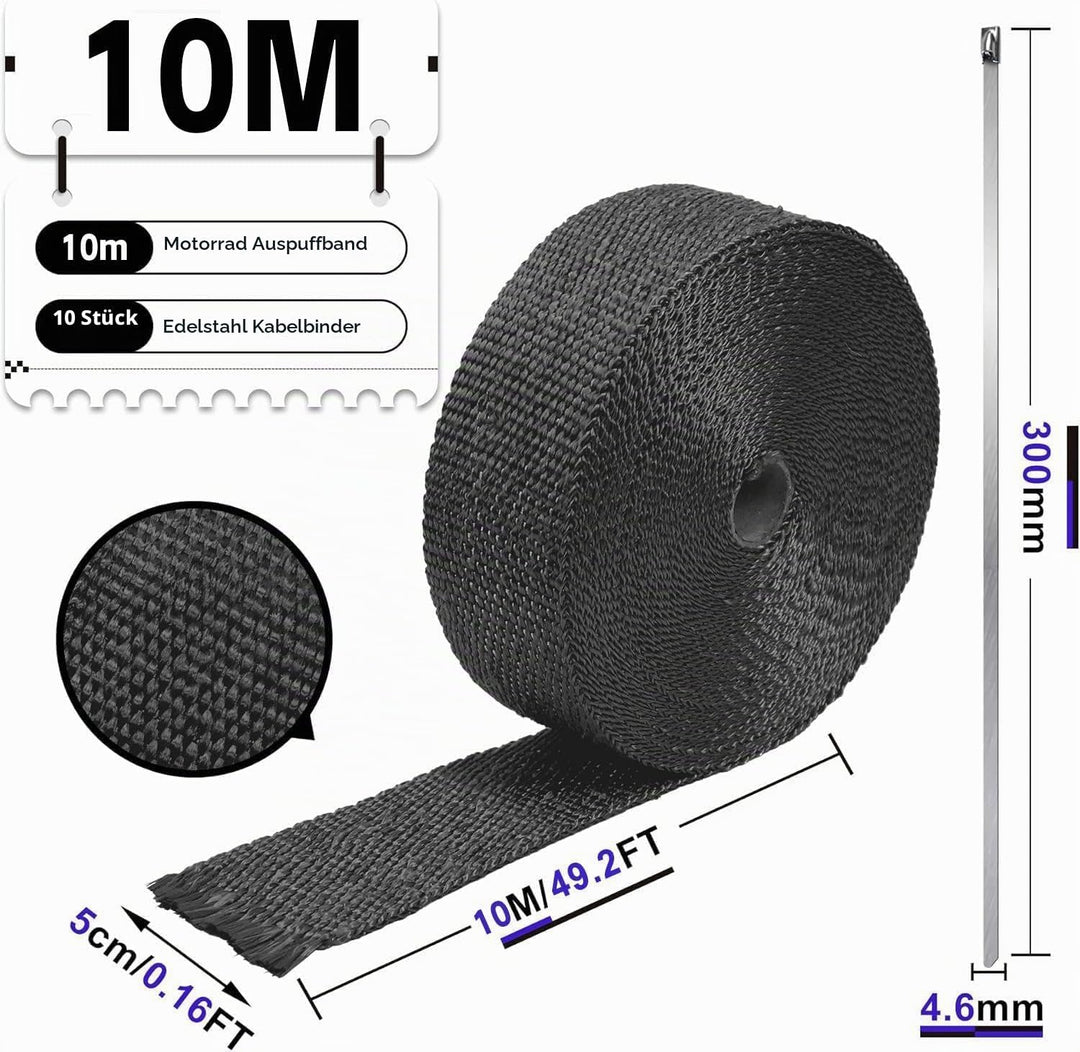 Hitzeschutzband Auspuff, Foneso 10M Hitzeschutzband, Schwarz Hitzeschutzband mit 10 Kabelbinder Edel