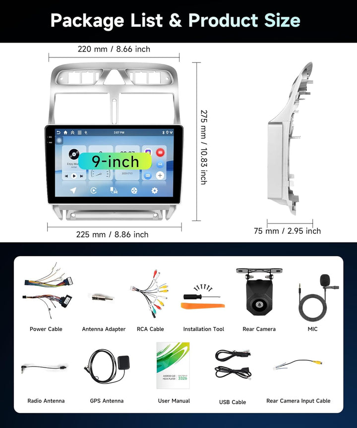 4G+64G Rimoody Android Autoradio für Peugeot 307/307CC/307SW 2002-2013 9 Zoll Autoradio mit Touchscr