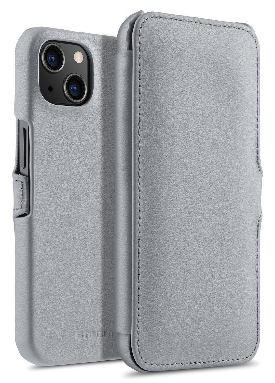 STILGUT Book Case kompatibel mit iPhone 13 mini (5.4“) Hülle aus Leder mit Clip-Verschluss, Klapphül