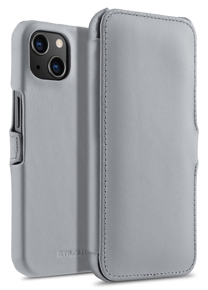 STILGUT Book Case kompatibel mit iPhone 13 mini (5.4“) Hülle aus Leder mit Clip-Verschluss, Klapphül