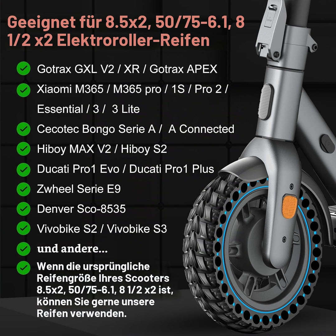 BANGTING 2PCS 50/75-6.1 E Scooter Solid Reifen, 8.5x2 zoll Vollgummireifen, 8 1/2 x2 Ersatzreifen fü