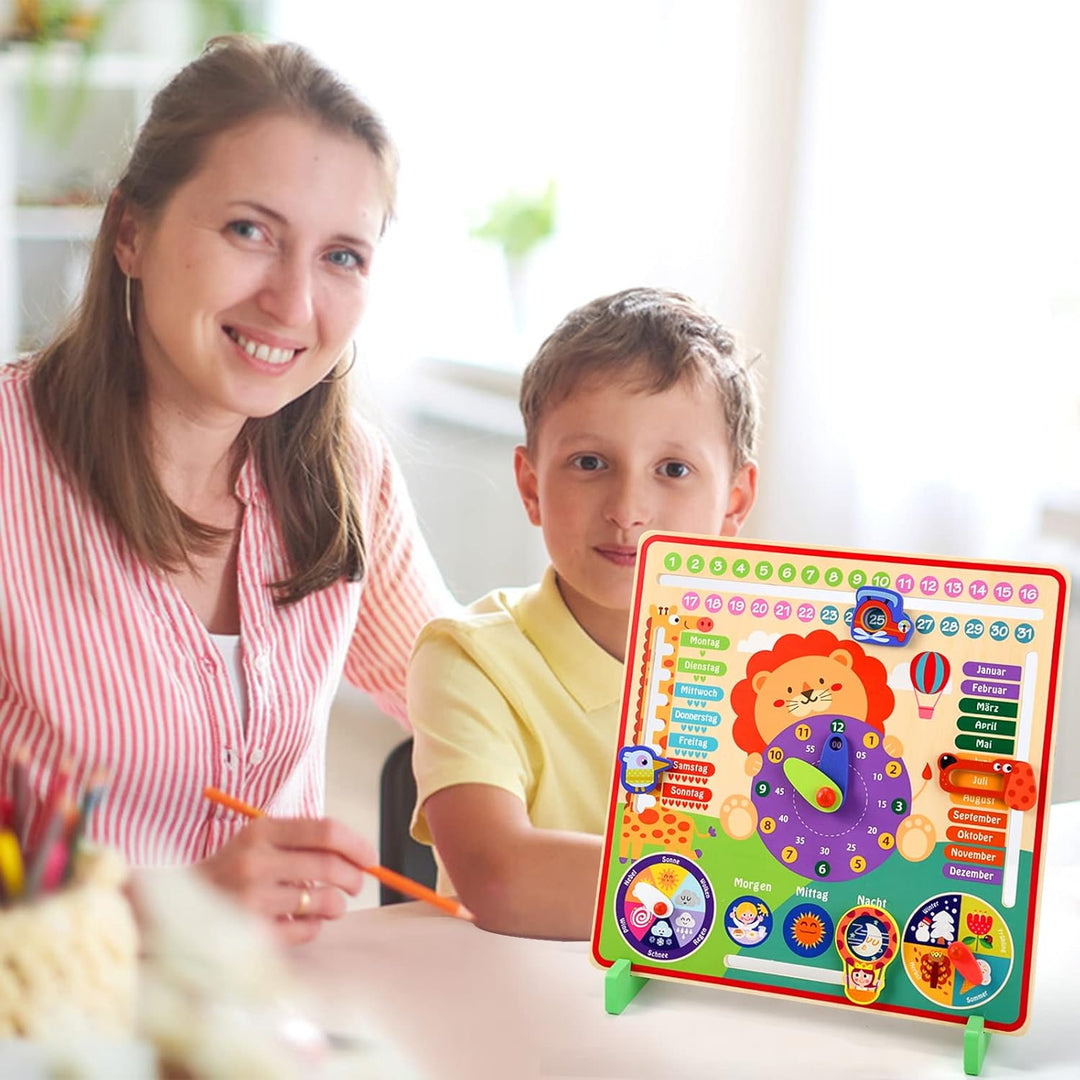 Atoylink Lernuhr Kinder Holz Lerntafel Uhr Jahreszeiten Kalenderuhr Deutsche Sprache Holzspielzeug L