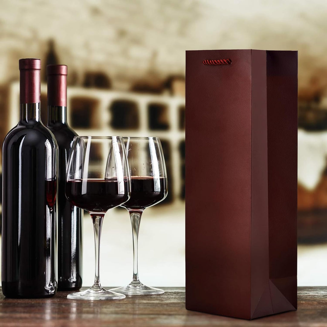 10 Flaschentüten Geschenktüten für Weingeschenke wie Wein Prosecco und Champagner - Lederoptik Rot,