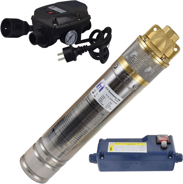 Agora-Tec® at- 4 Zoll 750-5DW Hochdruck Tauchpumpe für Zisternen und Wassertanks inkl. Druckschalter
