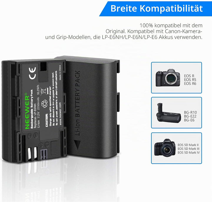 NEEWER Ersatz-Akku LP-E6NH wiederaufladbares Akku-Ladegerät kompatibel mit Canon EOS R7, EOS R5, EOS