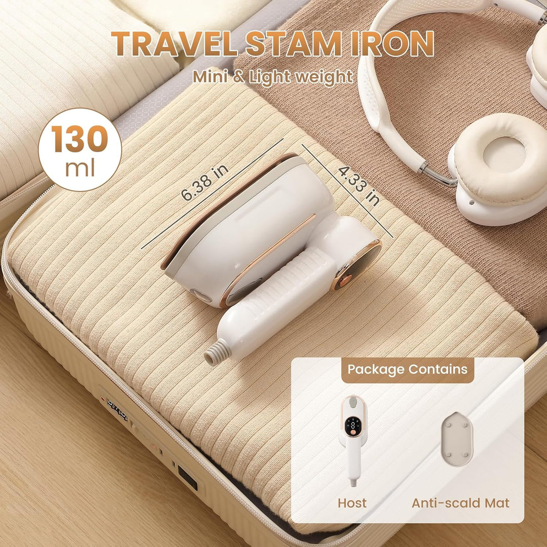 Tragbares Reisebügeleisen mit LCD-Display, 1200 W, 2-in-1 Trocken- und Dampfbügeleisen, 180° klappba