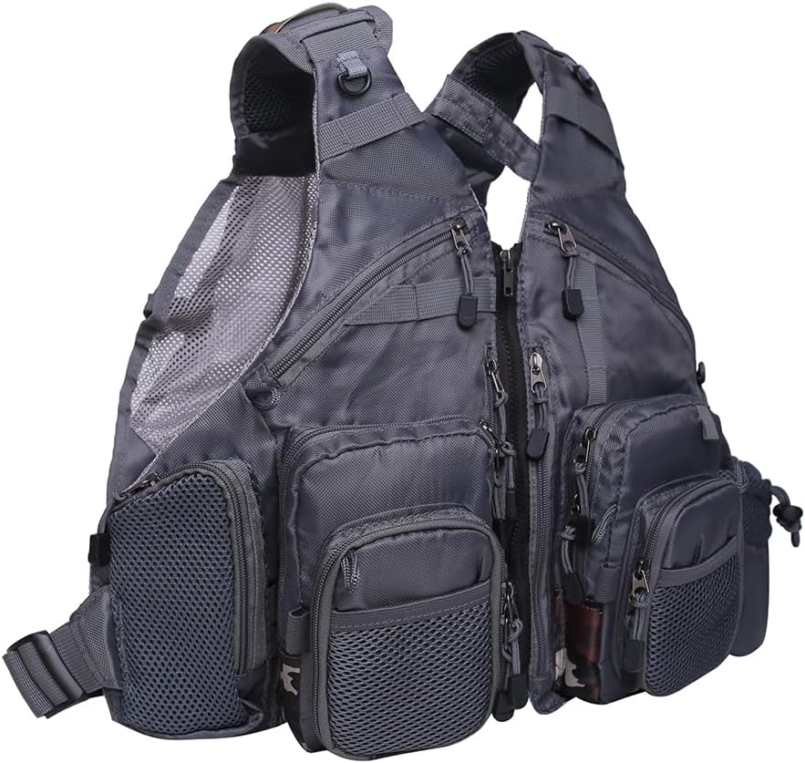 Kylebooker Fliegenfischen Weste Angelweste Einstellbare Grösse Maschen Multi-Taschen Jacke Einheitsg