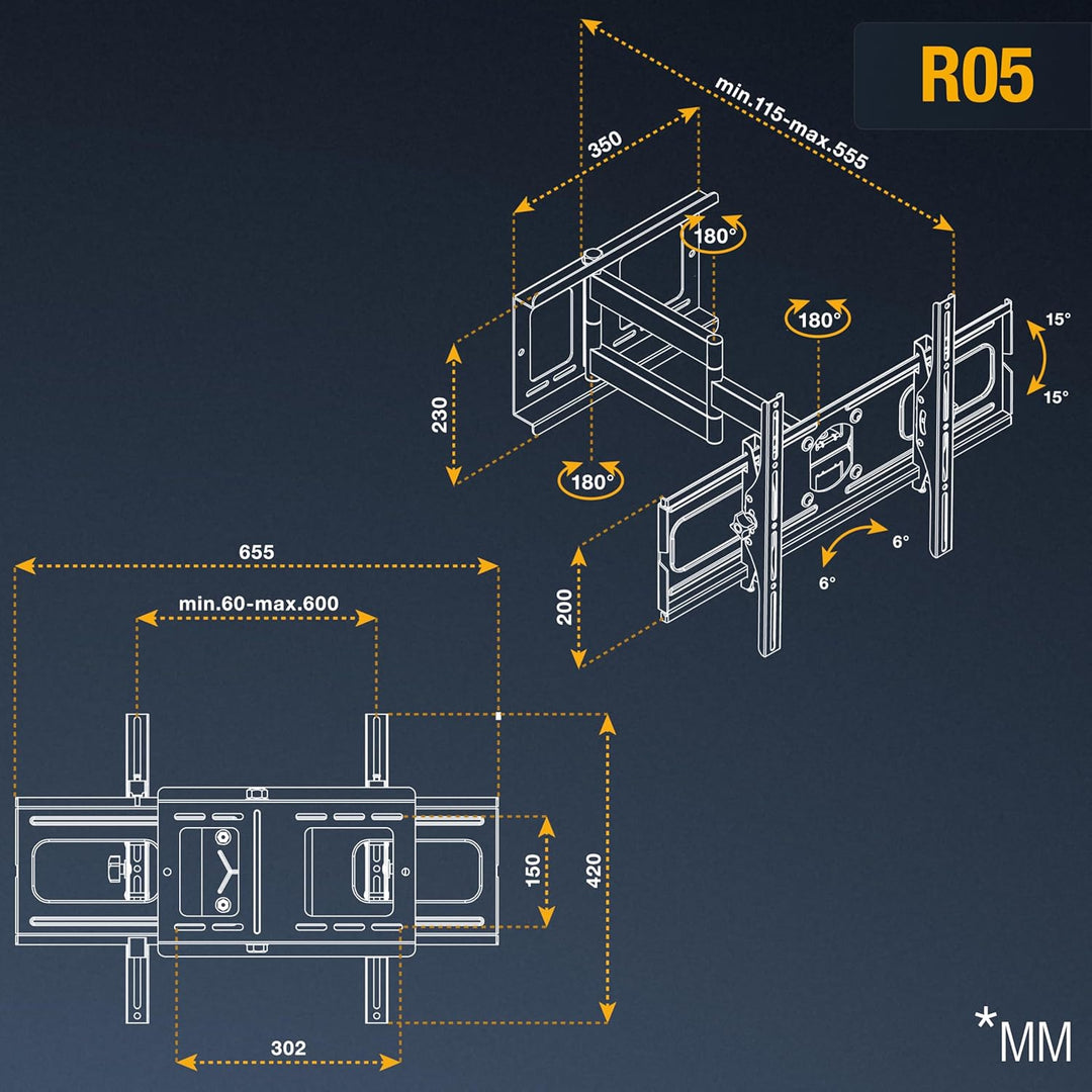 RICOO TV Wandhalterung Fernseher Schwenkbar Neigbar für 40-75 Zoll, Universal TV Halterung R05, Fern