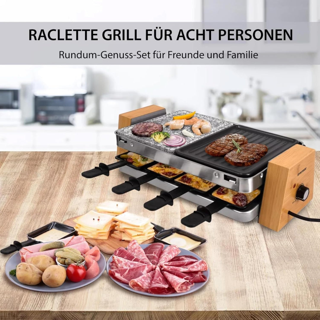 Syntrox Raclette Grill Elektrisch für 8 Personen, 1500W Raclettegrill mit Natursteinplatte und Grill