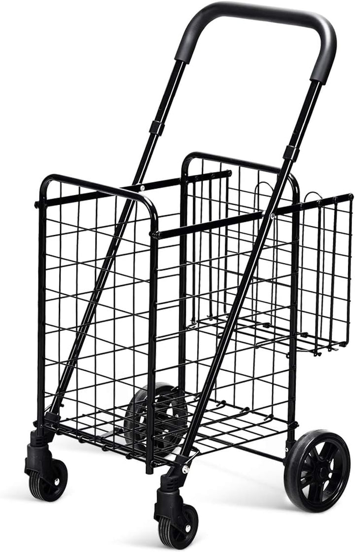 GOPLUS Klappbarer Einkaufswagen, Einkaufstrolley mit Verstellbarem Griff & 4 Universalrädern, Rollwa
