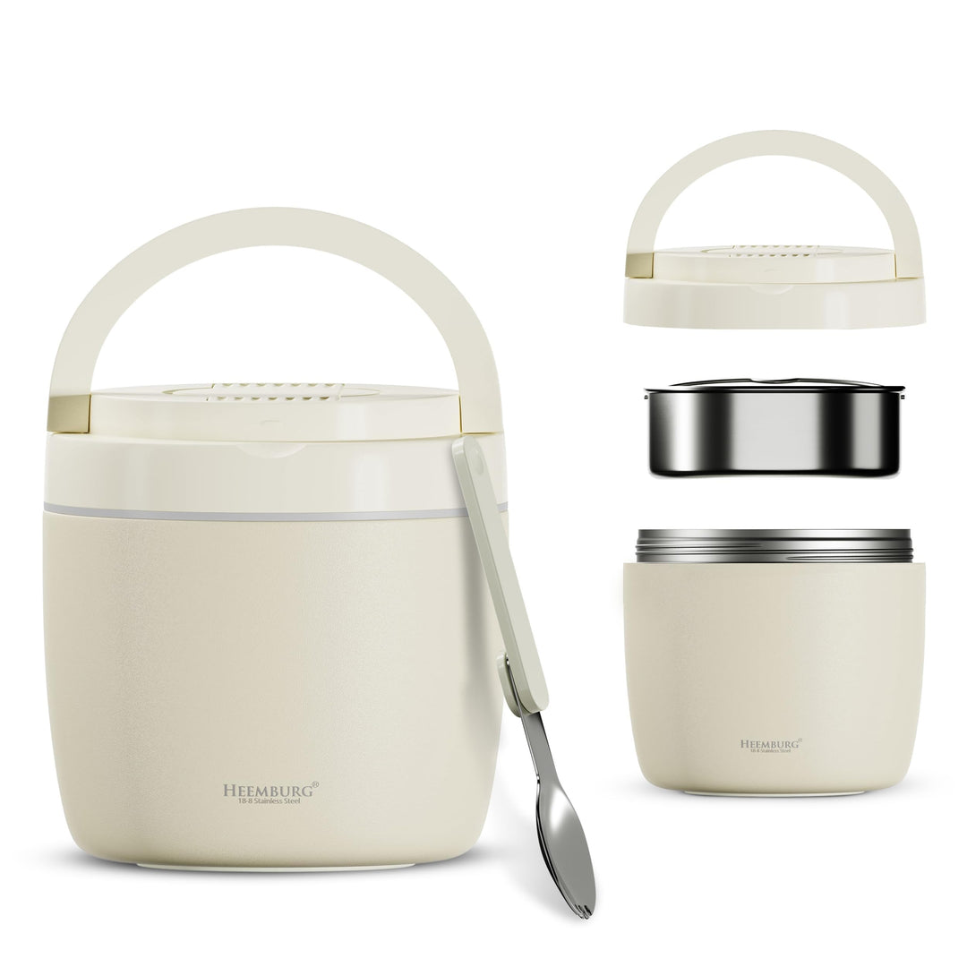 HEEMBURG Thermobehälter für Essen, Henkelmann 1L, Edelstahl, Doppelwand isoliert, Lunchbox Warmhalte