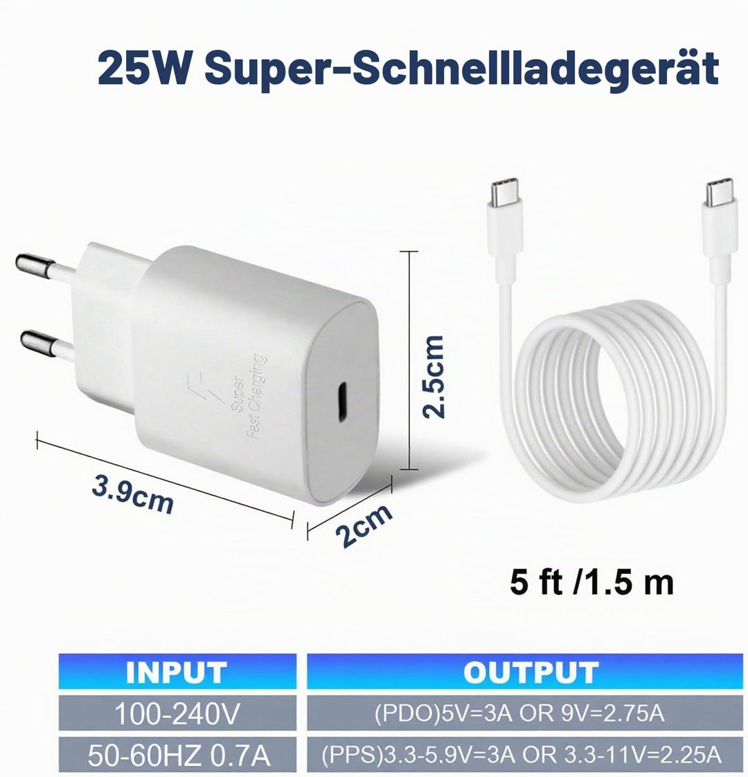 2er Pack USB C Ladegerät 25W Ladekabel für Samsung Galaxy S26 S25 S24 S23 S22 S21 Ultra/Plus A57 A56