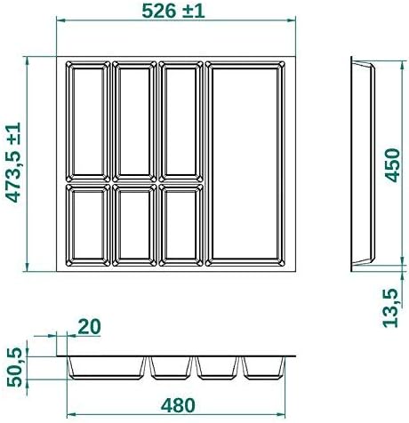 Orga-Box® IV UNIVERSAL Besteckeinsatz Besteckkasten silbergrau für 60er Schublade (473,5 x 526 mm)