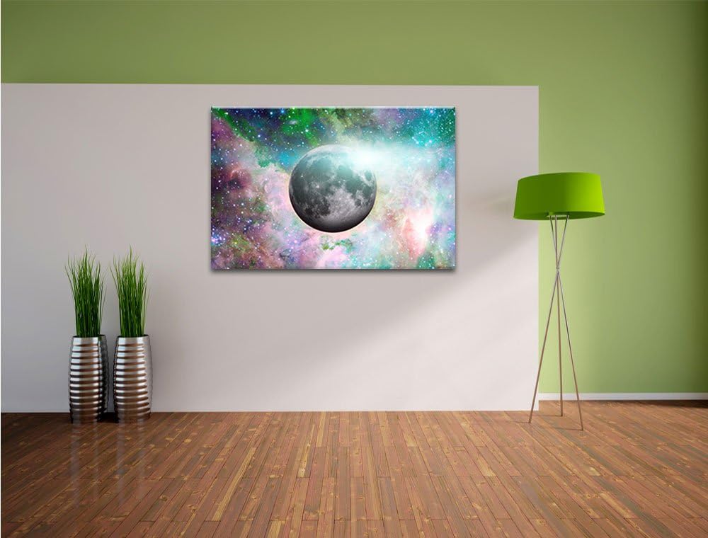 Pixxprint unser Mond im Sternenstaub / 100x70cm Leinwandbild bespannt auf Holzrahmen/Wandbild Kunstd
