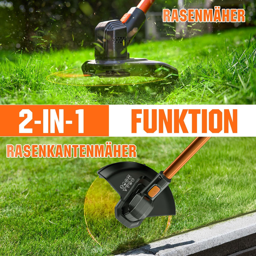 Litheli Akku Rasentrimmer 20V, 25 cm Rasentrimmer mit 30 Kunststoffmessern, Akku Kantenschneider mit