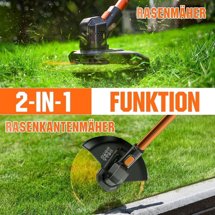 Litheli Akku Rasentrimmer 20V, 25 cm Rasentrimmer mit 30 Kunststoffmessern, Akku Kantenschneider mit