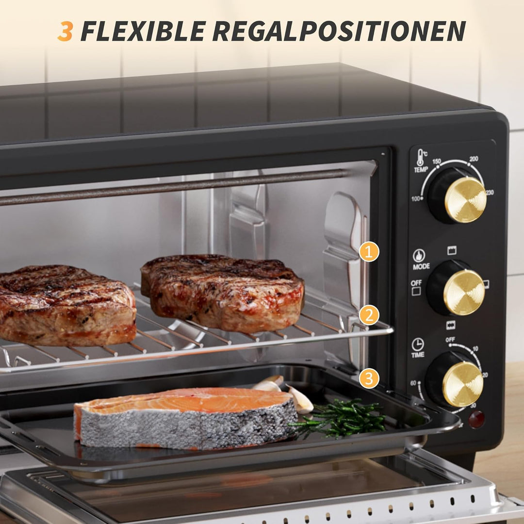HOMCOM Mini Backofen 16 L 1400W 100-230℃ 60 Min. Timer inkl. Krümelblech, Backblech und Grillrost, M
