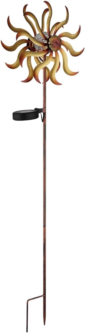 meineWunschleuchte 2er Set Solar Gartenstecker Windrad mit Erdspiess in Orange-Gelb & Kupfer, Höhe 9