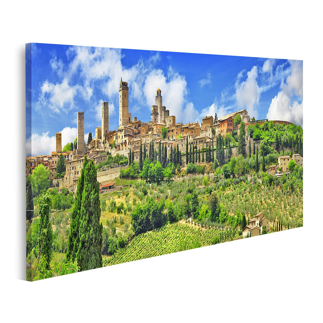 islandburner Bild auf Leinwand Panorama Gimignano Toskana Italien Bilder Wandbilder Poster Leinwand