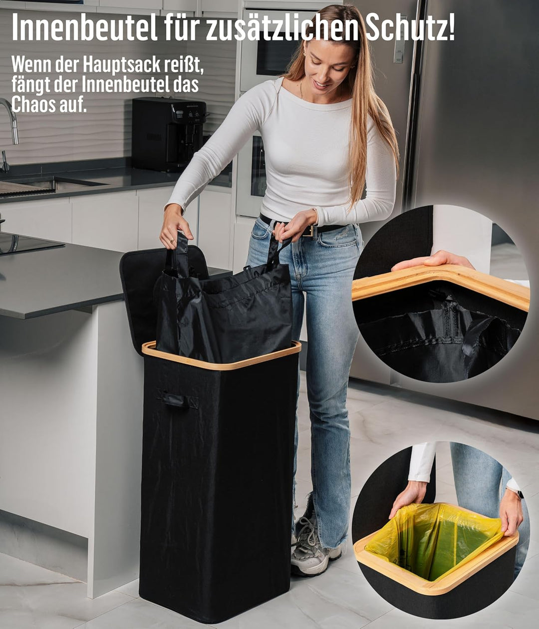 Deco haus® Gelber Sack Ständer 90L [Extra Tragetasche] - Gelber Sack Mülleimer - Stabiler Müllsackst