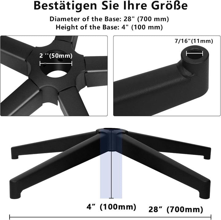 bürostuhl fusskreuz,5-Sterne-fusskreuz mit Stütze,schwarzer fünfeckiger Metallrahmen,drehstuhl Kreuz