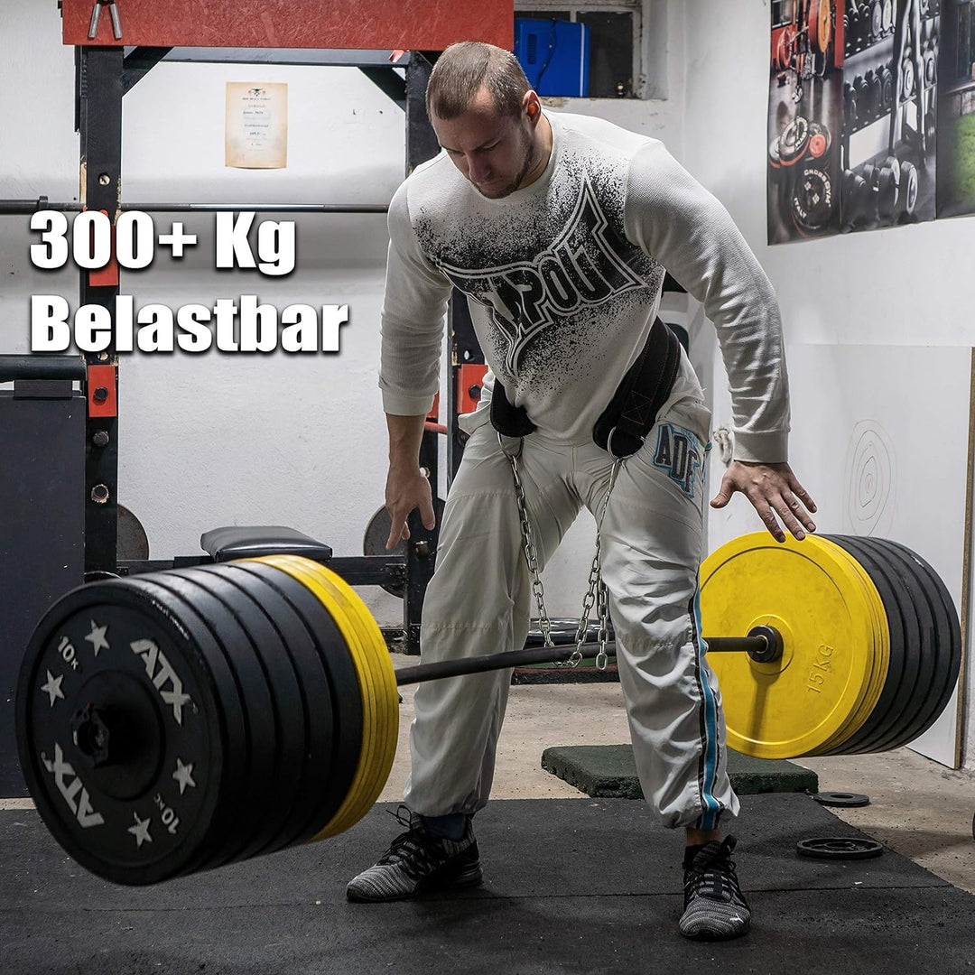 Raigeki Fitness Dip Gürtel mit Kette, 106cm Stahlkette, (+ Trainingspläne) - Gewichte Gürtel für Kra