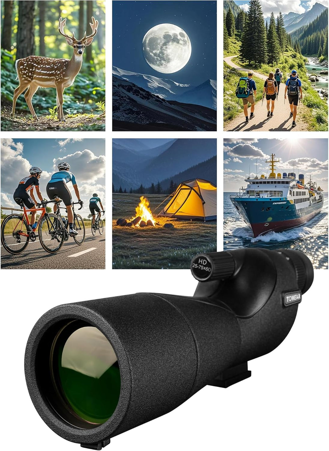 Spektiv Monokular Teleskop Hohe Vergrösserung HD 25-75x60 Variabler Multiplikator Low Light Nachtsic