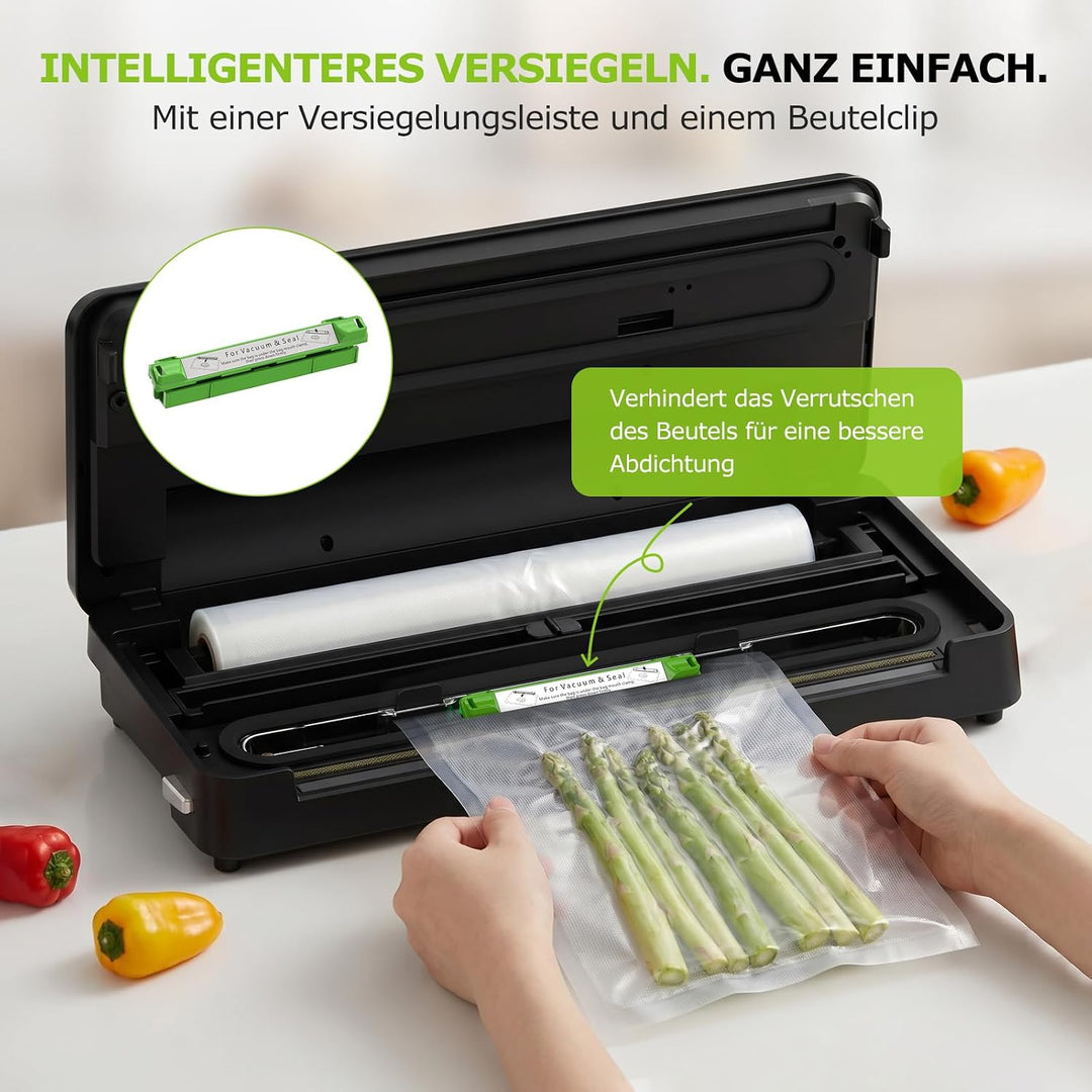 Bonsenkitchen Vakumierergerät für Lebensmittel, Vakuumierer mit Cutter Aufbewahrung, Kompakter für S