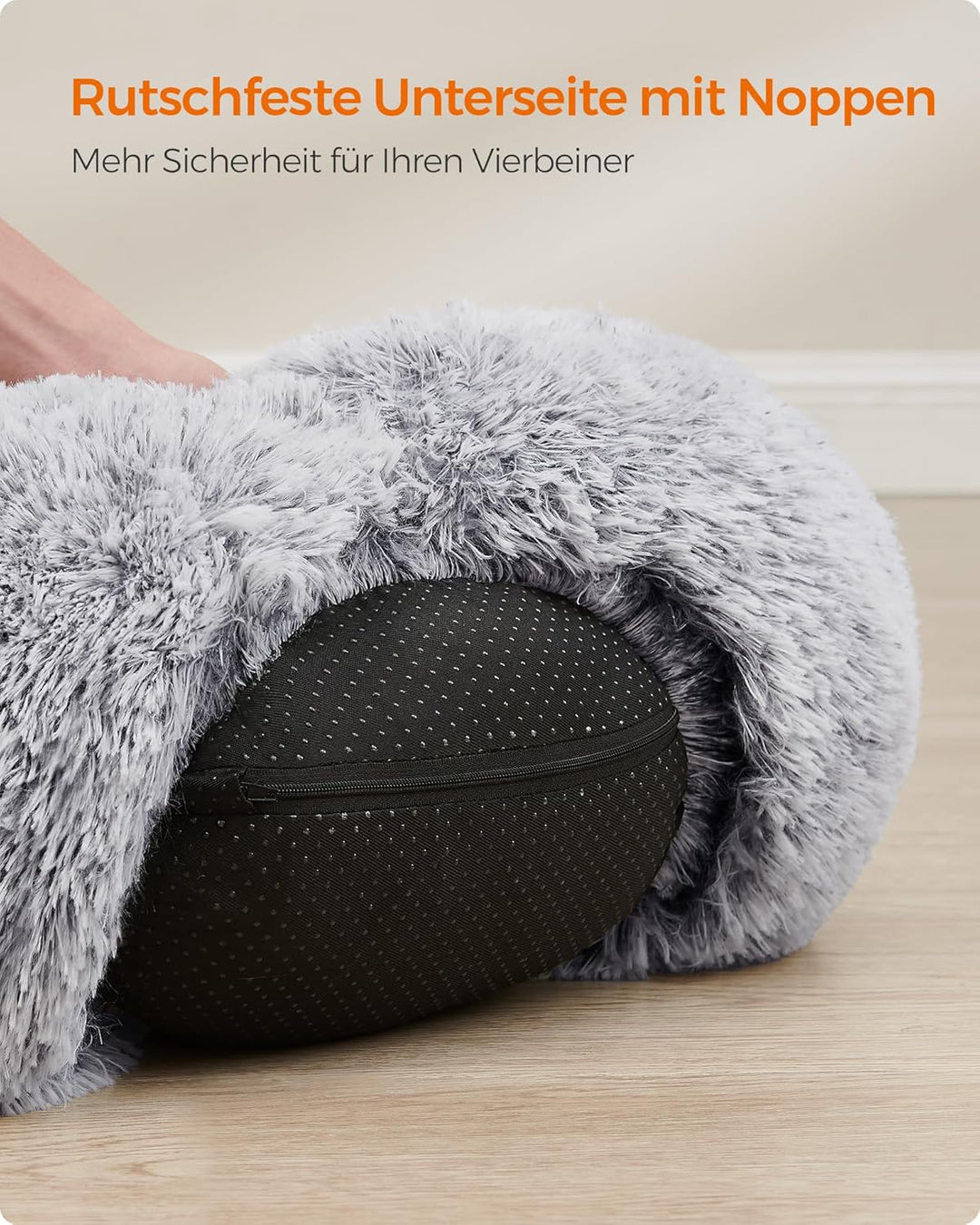 Feandrea Hundebett flauschig, Katzenbett, Donut Kissen, waschbar, Polsterung in der Mitte herausnehm