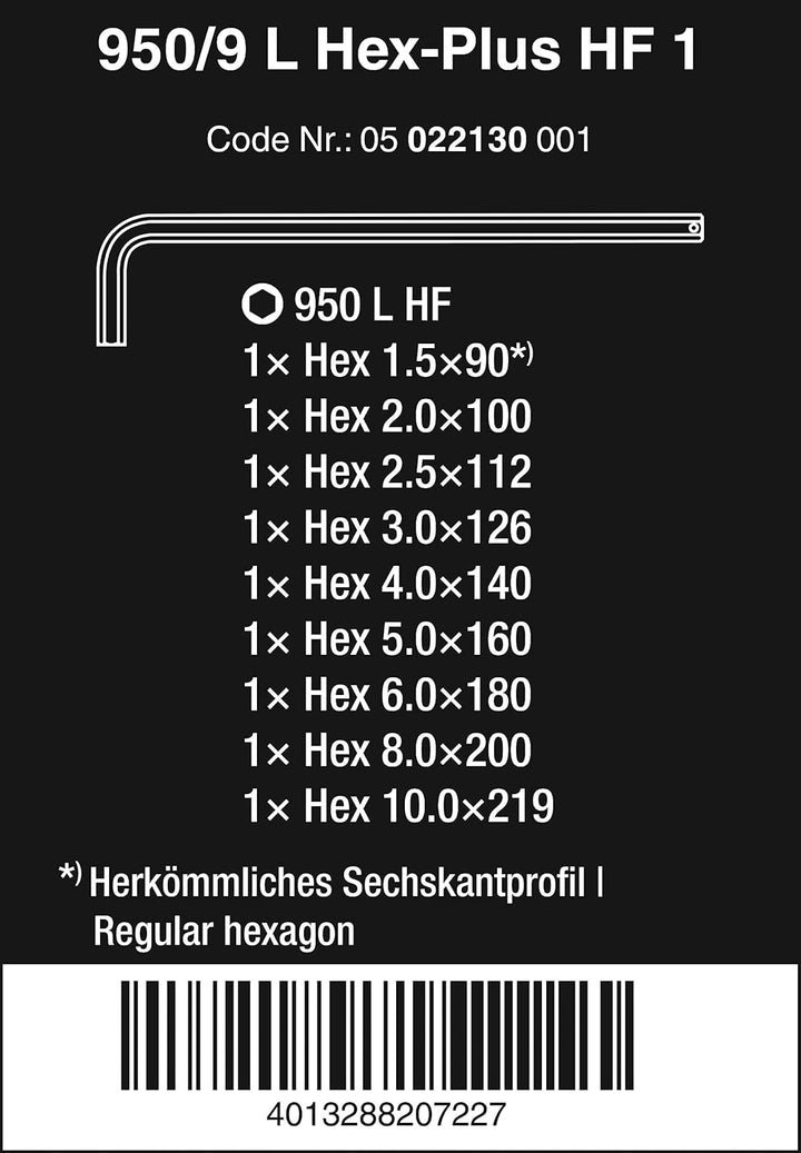 Wera 05022130001 950/9 L Hex-Plus HF 1 Winkelschlüsselsatz, metrisch, gestellverchromt, mit Haltefun