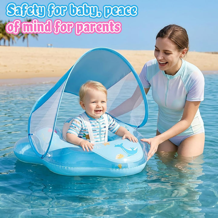 Baby Schwimmring mit Sonnendach UPF50+ Schwimmring Baby mit Sonnendach mit 1*Luftpumpe & 2*Flickzeug