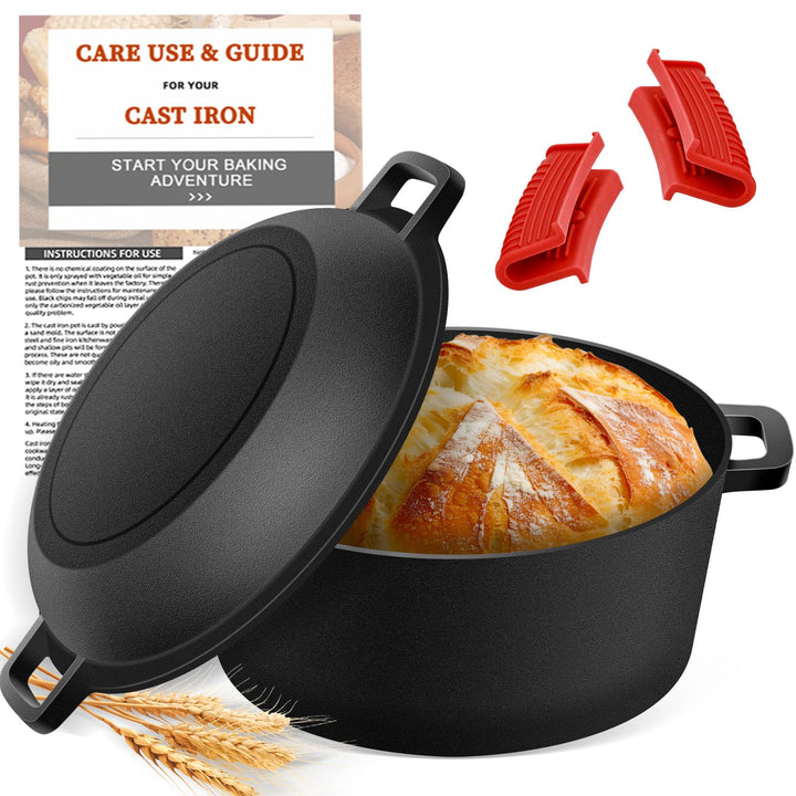 NZQXJXZ Gusseisen Topf Dutch Oven für Brotbacken, 26cm Brotbackform Auflaufform mit Deckel zum Backe