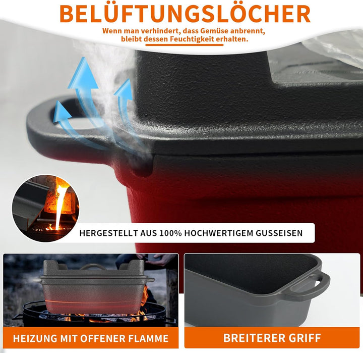 Illidan Gusseisen Brotbackform mit Deckel, 2-in-1 Broodbakvormen Voor Brood,Rechteckig Sauerteig Bro